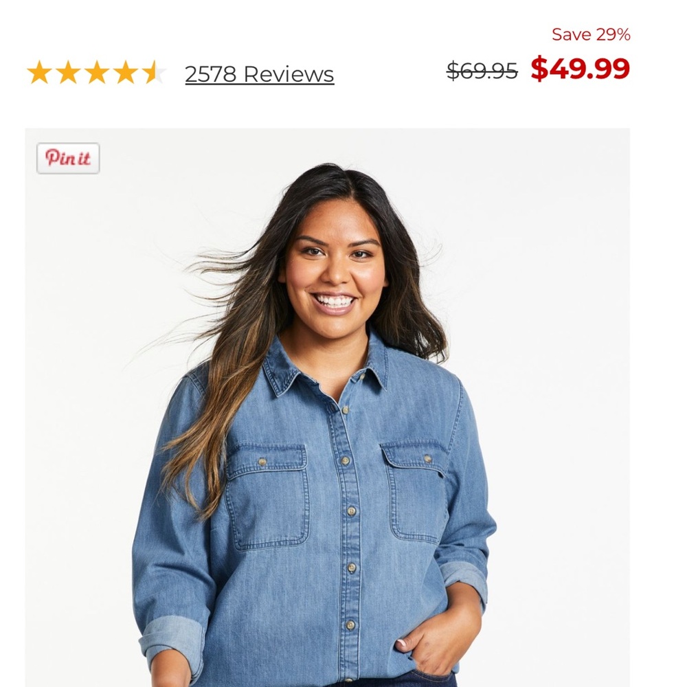 LL Bean Heritage Washed Womens Denim Button-Up Shirt 2x